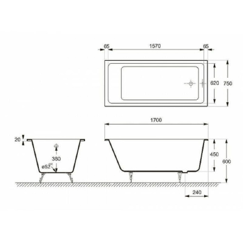 Ванна чугунная Delice Level 170x75 с отверстиями под ручки, чугунные - фото 2