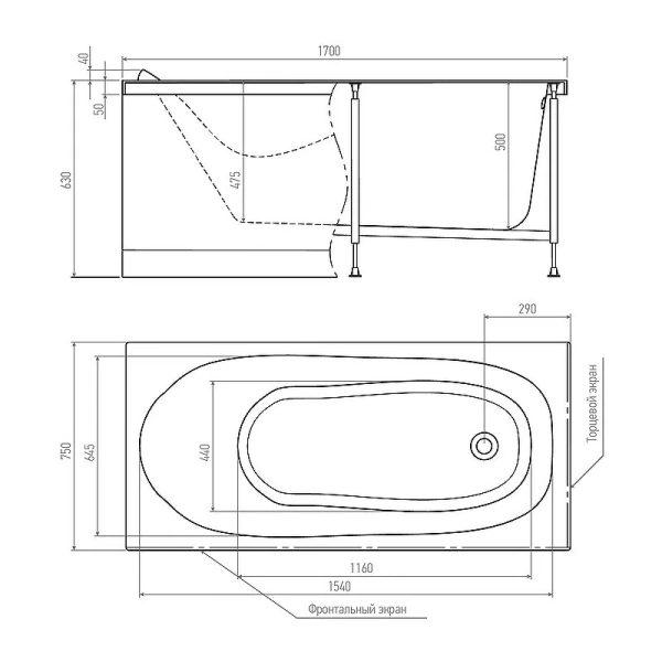 Акриловая ванна Timo KILO1775, 170 х 75 см, цвет белый - фото 2