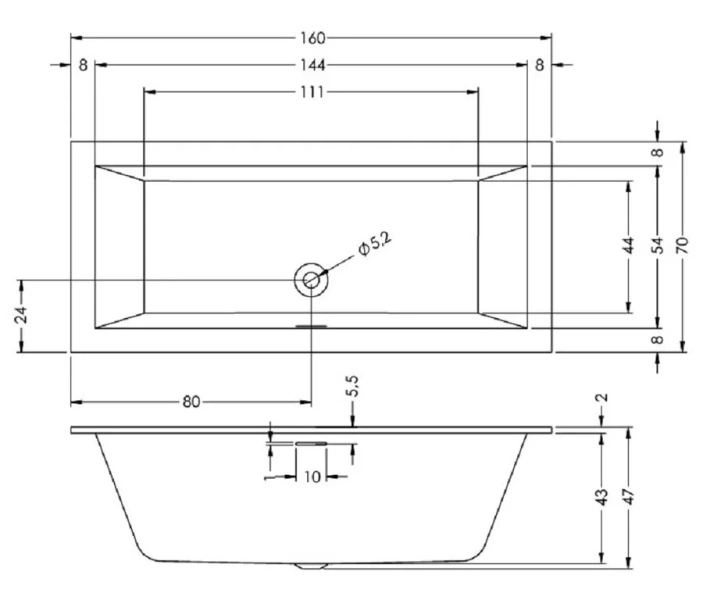 Акриловая ванна Riho Rething Cubic 160 x 70 см, заполнение через перелив, белая, B104013005 - фото 4