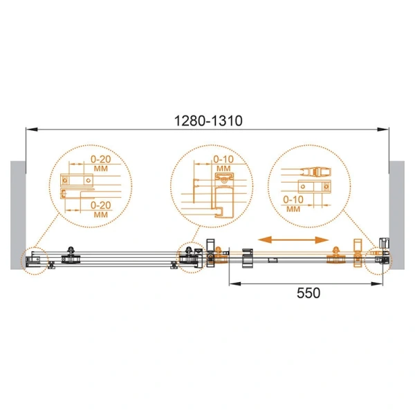 Душевая дверь в нишу Cezares Stylus M 130 см с прозрачным стеклом, современные, hi-tech - фото 2