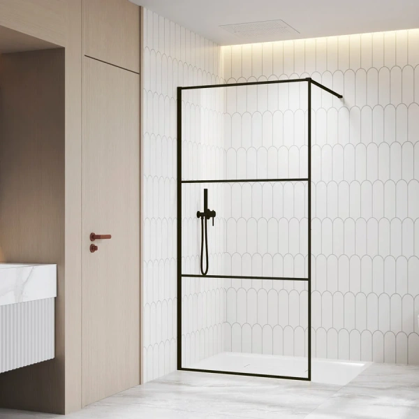 Душевая перегородка RGW Walk In WA-09B 100 см профиль черный, стекло рифлено-прозрачное - фото 4