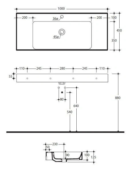 Раковина консоль Kerasan Cento 355001*1 100 см с полкой - фото 2