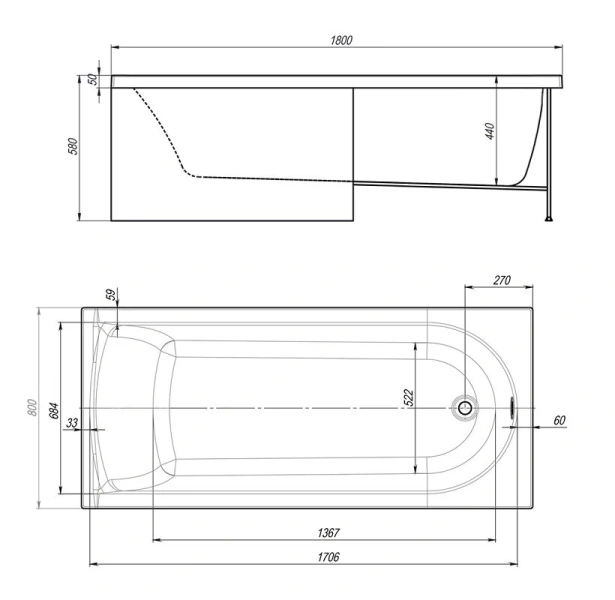 Ванна акриловая Royal Bath Bern RB974103, 180 x 80 см, белый - фото 2