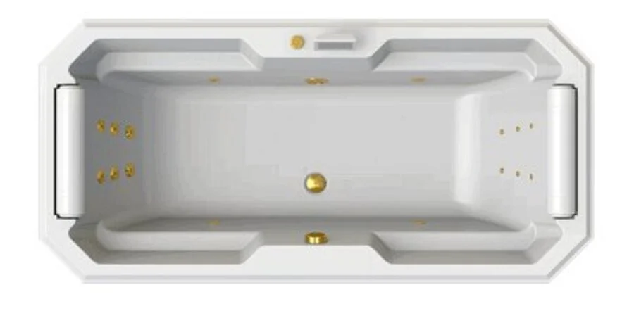 Акриловая ванна Fra Grande Фернандо-Gold 4-01-3-0-0-422, 190 x 90 см, рама-подставка на декоративных ножках, комплект панелей, подголовник - 2 шт., слив-перелив автомат, 10 форсунок Релакс, 6 минифорсунок Релакс, контроллер 200, белая/золото - фото 1