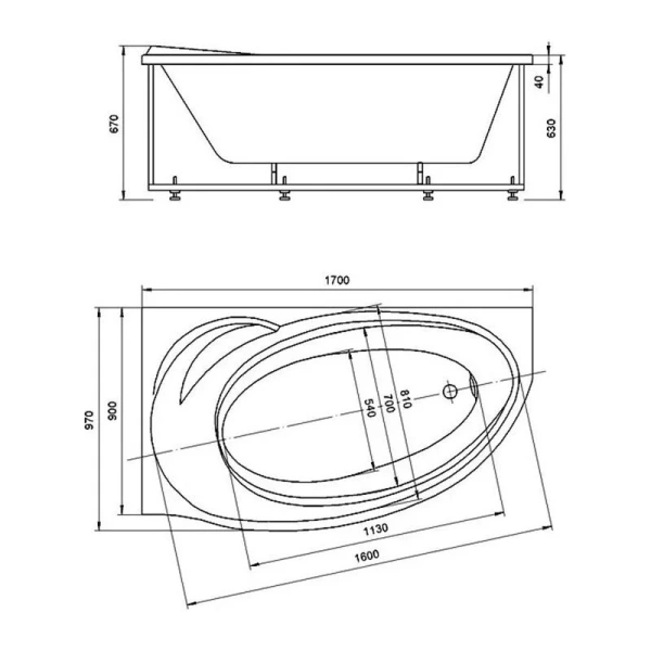 Ванна акриловая Акватек Бетта 170x97 см с гидромассажем левая - фото 4