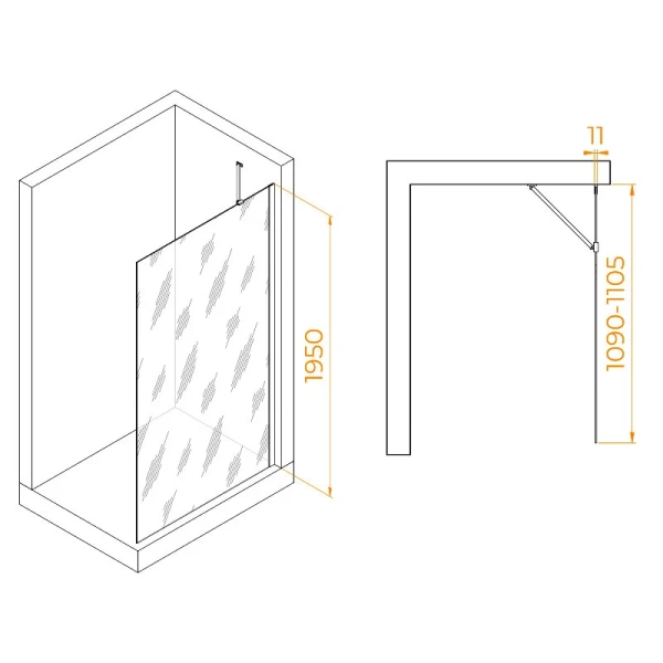 Душевая перегородка RGW Walk In WA-102Gb 110 см профиль золото, современные, hi-tech - фото 2