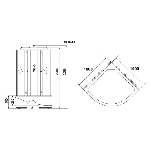Схема, угловые, недорогие, для дачи, с гидромассажем, c тропическим душем, с вентиляцией, с крышей, с сиденьем - фото 5
