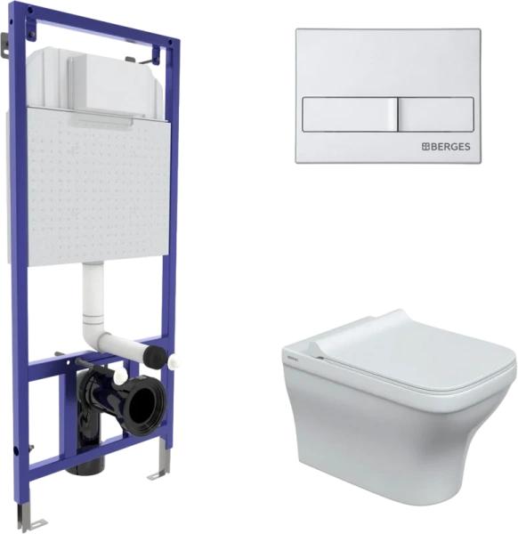 Унитаз с инсталляцией BERGES клавиша хром матовый - фото 1
