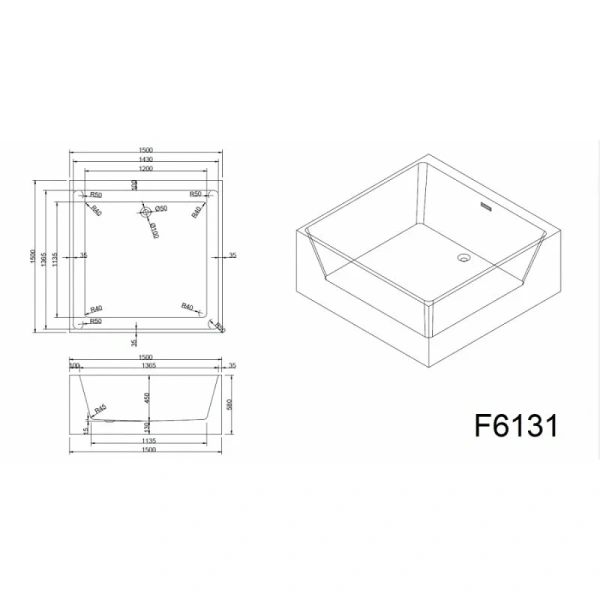 Ванна акриловая Frank F6131, 12528, 150 х 150 см, белая - фото 3
