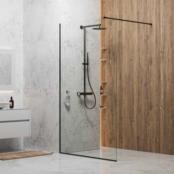 Душевая перегородка Berges Sky Black 140 см прозрачное стекло, профиль черный - фото 1