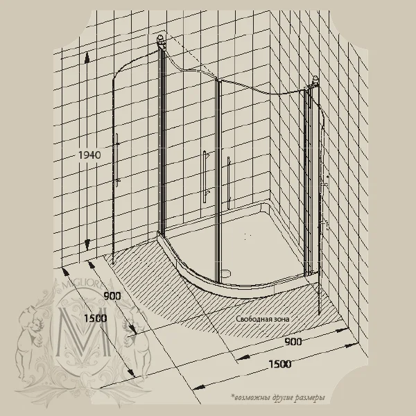 Душевой уголок Migliore Diadema 90х90 см стекло прозрачное, классические, ретро, декорированные - фото 3