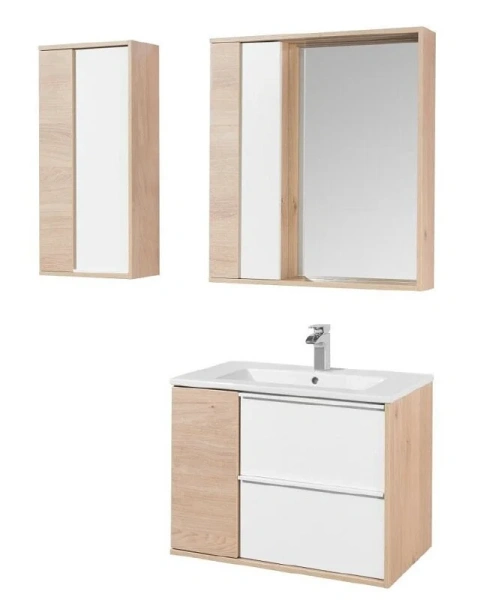 Тумба под раковину подвесная Акватон Бостон 75 см белый глянцевый/дуб эврика, нет в наличии - фото 2