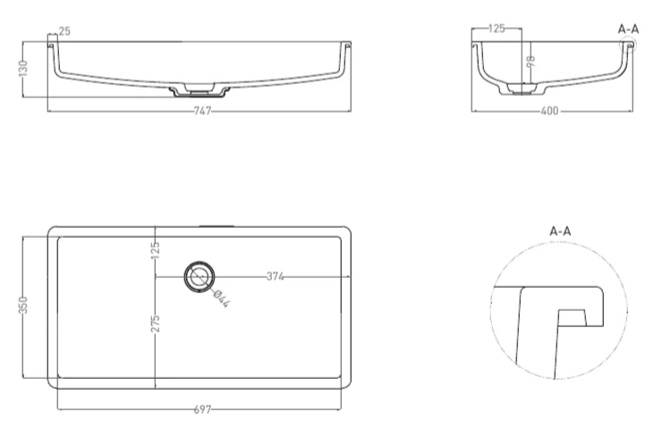 Раковина Salini Marea 10 75 см в цвете по RAL, современные, hi-tech - фото 2