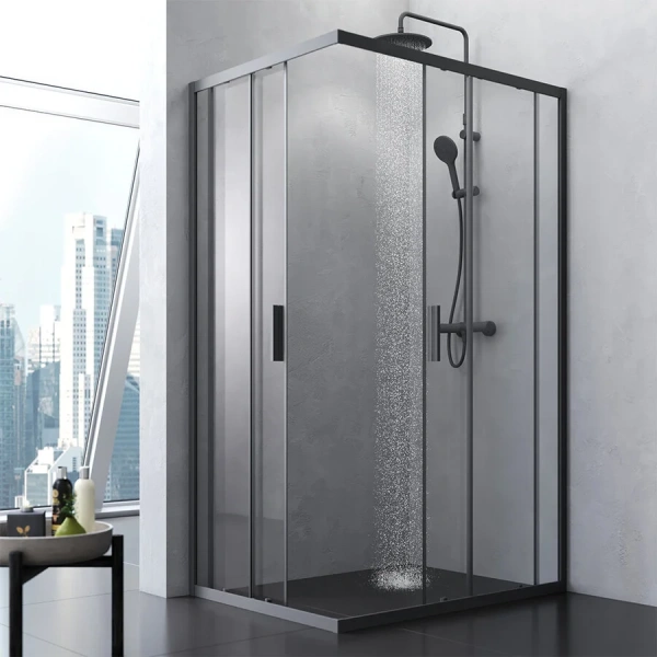 Душевой уголок Am.Pm Gem S 120x90 см профиль черный матовый, стекло прозрачное, раздвижные - фото 7