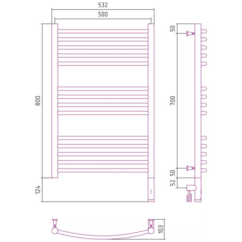 Полотенцесушитель электрический Сунержа Богема 3.0 50x80 см другие цветовые решения, правый - фото 3