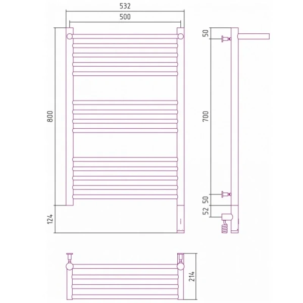 Полотенцесушитель электрический Сунержа Богема 3.0 50х80 см левый без покрытия, современные, hi-tech - фото 2