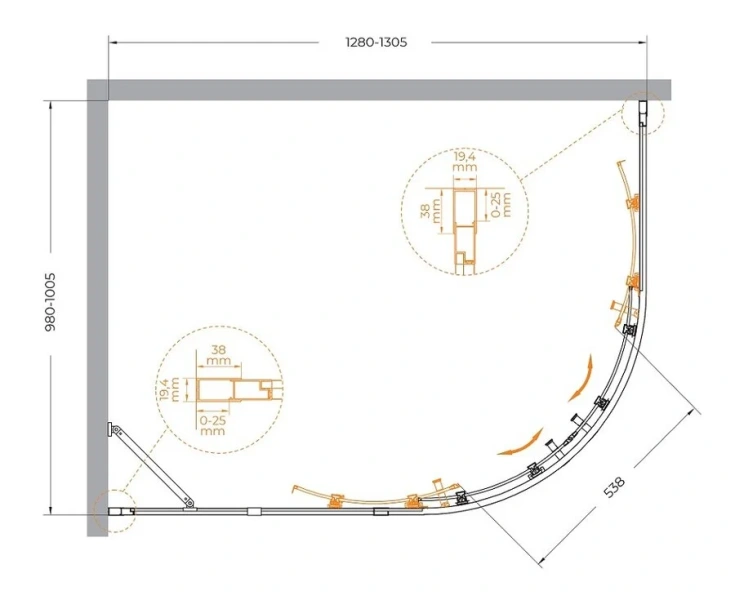 Душевой уголок Cezares Molveno 130х100 см стекло прозрачное профиль золото - фото 2