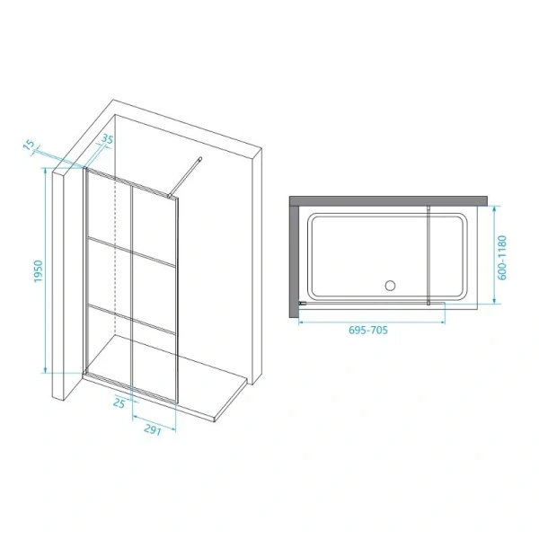 Душевая перегородка RGW Walk In WA-111B 70 см профиль черный - фото 2