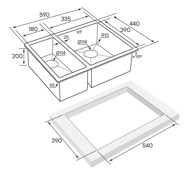Мойка для кухни Paulmark Zusat 59 см вороненая сталь, левосторонняя, другие - фото 6