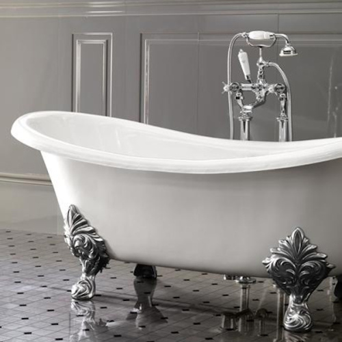 Ванна чугунная без отверстий под смеситель, ножки  Flora, цвет натуральный алюминий, Devon&Devon Cherie, чугунные - фото 2