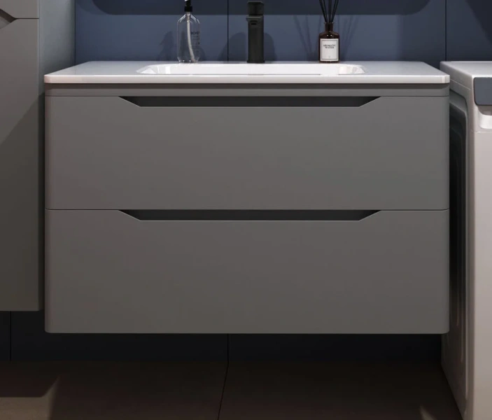 Тумба под раковину подвесная Style Line Марелла Люкс Plus 90 см серый матовый антискрейтч