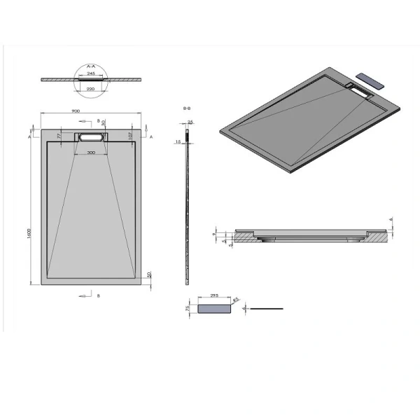 Душевой поддон Vincea 160х90 см антрацит - фото 2