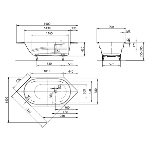 Ванна стальная Kaldewei Ambiente Vaio 6 958 190х90 см - фото 4