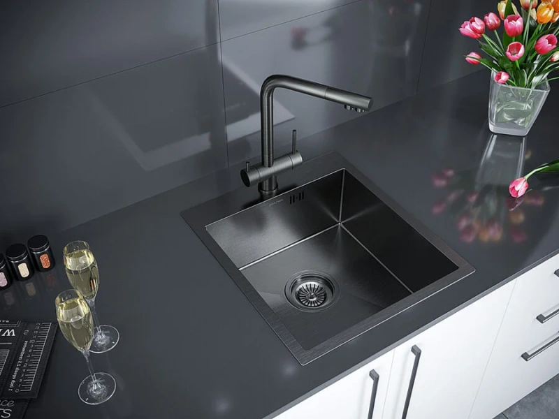 Мойка для кухни Paulmark Favor 45 вороненая сталь, прямоугольной формы - фото 4