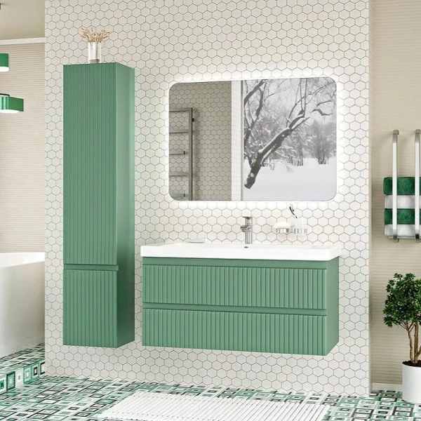 Шкаф-пенал Brevita Victory 35 см зеленый, левый, подвесные, напольные - фото 6