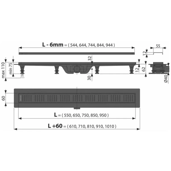 Душевой лоток Kerama Marazzi 85 см черный матовый - фото 2