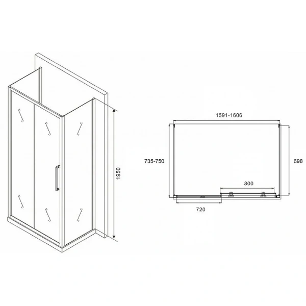 Душевой уголок Abber Schwarzer Diamant 160х75 см профиль хром, стекло матовое, прямоугольные - фото 2