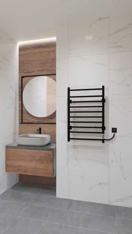 Полотенцесушитель электрический Vincea 80х53 матовый черный, лесенка, вертикальные - фото 4