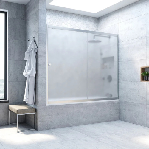 Душевая шторка на ванную профиль матовый хром стекло сатин Vegas-glass, 150 см - фото 2