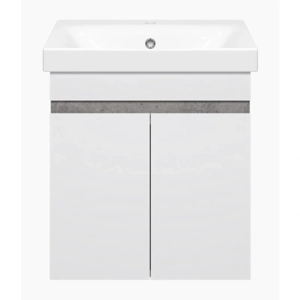 Тумба под раковину подвесная Misty Ронда 50 см белая/бетон Чикаго светло-серый - фото 1