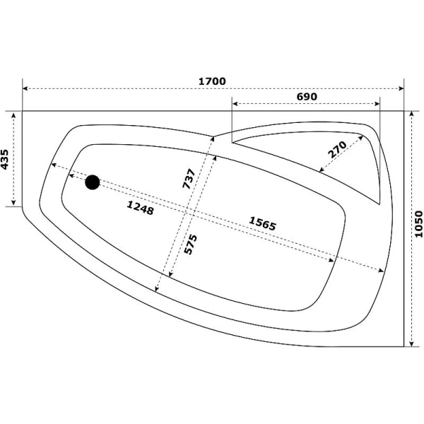 Ванна акриловая Bas Камея Pro, 170 х 105 см, с каркасом, левая/правая, цвет белый, В А0121/В А0122 - фото 2