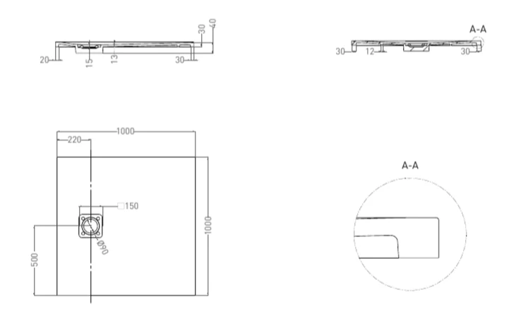 Душевой поддон Salini Oasi 100x100 см покраска по RAL полностью, низкие до 15 см - фото 2