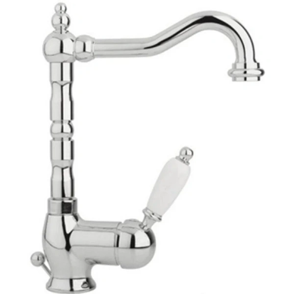 Смеситель для раковины Caprigo Adria-Uno 02-023-crm, с донным клапаном, цвет хром, ручка белая - фото 1