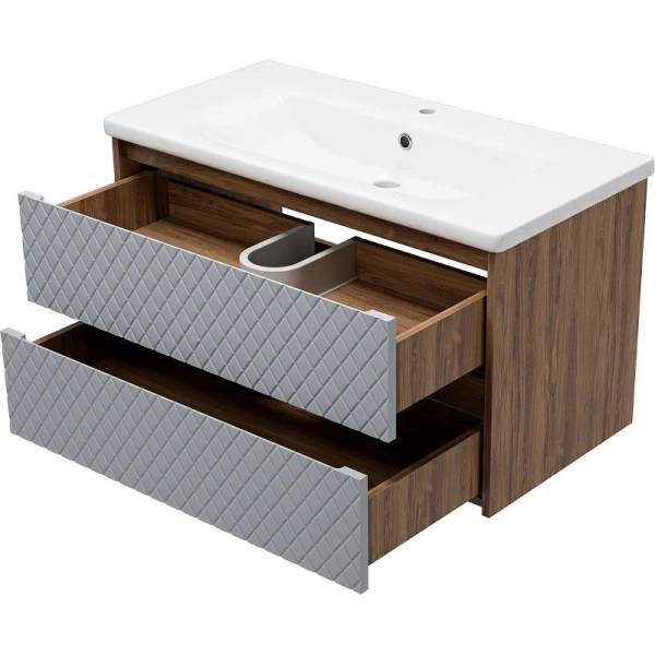Тумба под раковину подвесная Brevita Chester 90 см с двумя выдвижными ящиками, моноблок - фото 5