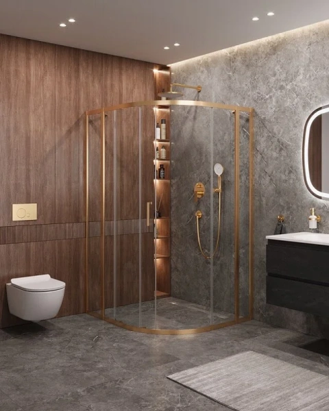 Душевой уголок Cezares Molveno 120х110 см прозрачное стекло профиль золото - фото 4