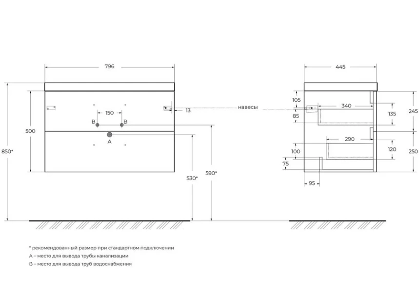 Тумба под раковину подвесная BelBagno Aurora 80 см bianco lucido - фото 2
