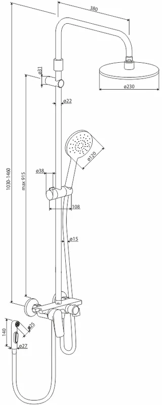 Душевая стойка Damixa Apollo с гигиеническим душем, круглая, со смесителем - фото 8