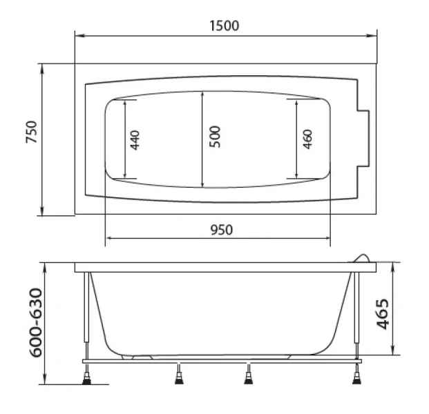 Ванна акриловая Marka One Aelita 150х75 01ае1575 белый - фото 2