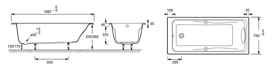Ванна гидромассажная Jacob Delafon Odeon Up E5TN2210-00 170 х 75 см c системой Tonus+ - фото 2