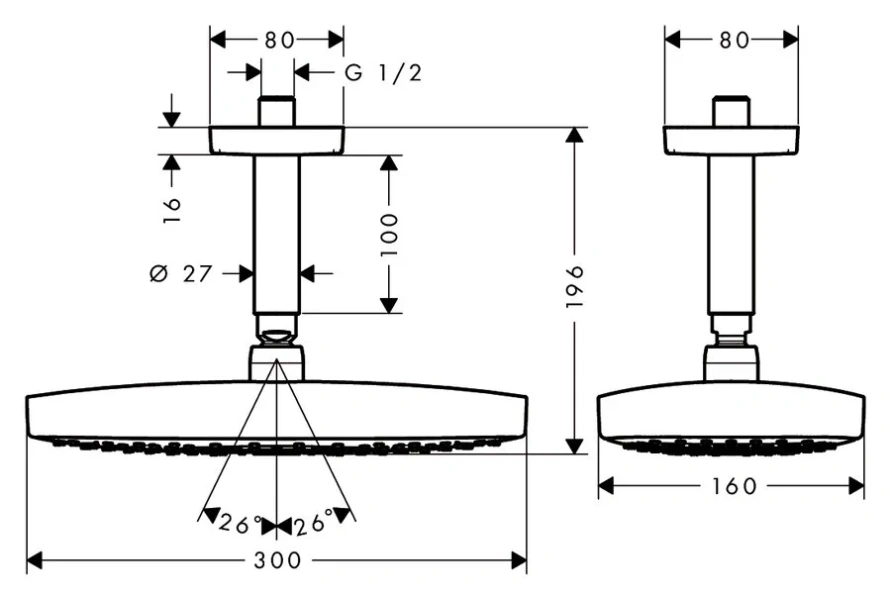Верхний душ хром-белый Hansgrohe Raindance Select index_1 - фото 5
