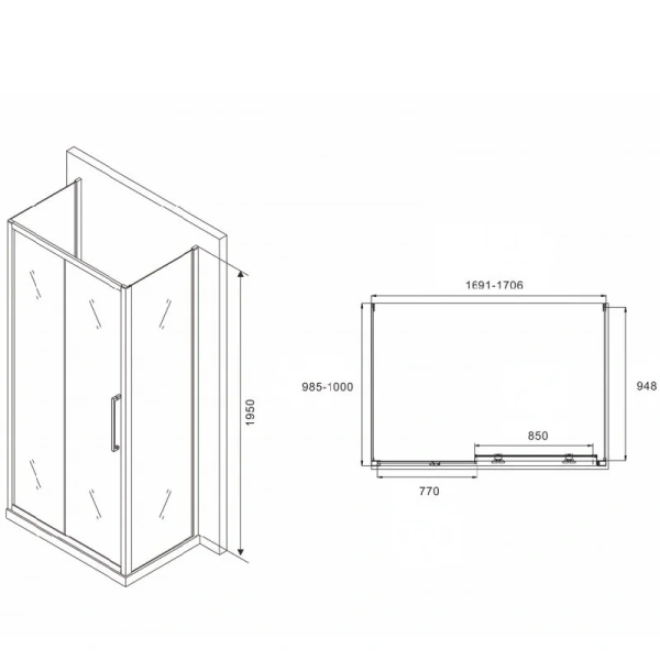 Душевой уголок Abber Schwarzer Diamant AG30170H-S100-S100 170x100 см пристенный - фото 2