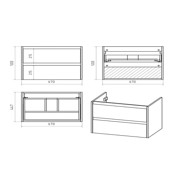 Тумба под раковину подвесная Brevita Dallas 70 см 2 ящика - фото 2