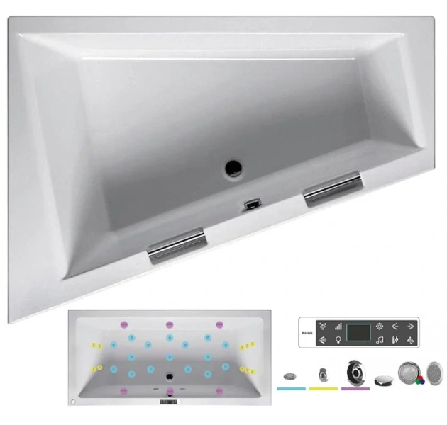 Ванна гидромассажная Riho Doppio 180 x 130 см, BLISS, левая/правая, с гидромассажем - фото 5