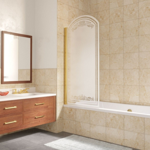 Душевая шторка на ванную стекло стекло сатин рисунок прозрачный Vegas-glass EV arc 0075 B1 L