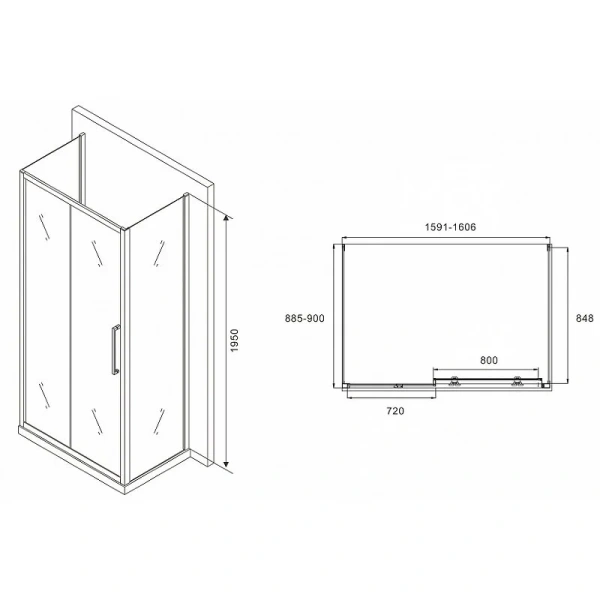 Душевой уголок Abber Schwarzer Diamant 160x90 см профиль хром стекло матовое, прямоугольные - фото 2