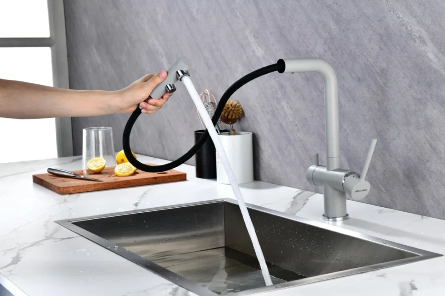 Смеситель для питьевой воды Paulmark Serpentine серый дым, из латуни, округлая форма, покрытие под камень, для питьевой воды с фильтром - фото 5